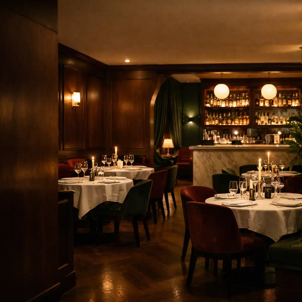 Nastrojowa sala restauracji Lunve Xaro po zmroku